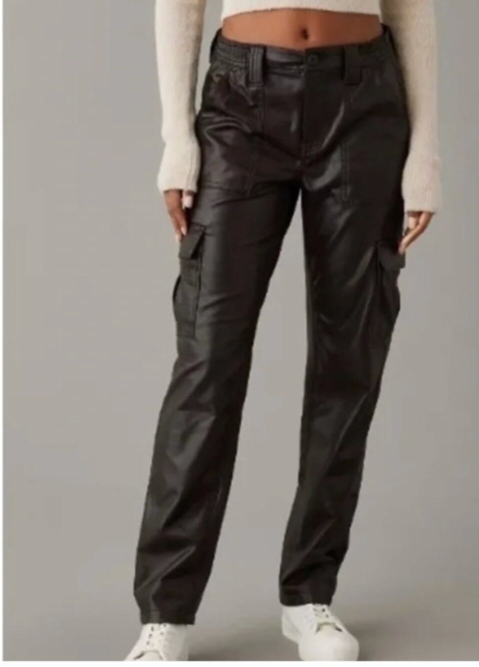 American Eagle Chocolate Brown Faux Leather Trouser Pants Sz 4 Y2K Utility Fall